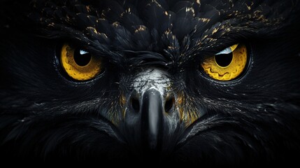 Close up view of wild owl isolated on black background. AI generated image
