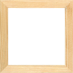 Square wooden frame cut from pine wood, isolated on white background