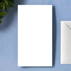 blank photo frame on light blue background