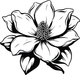 Magnolia Flower Bloom Logo Monochrome Design Style