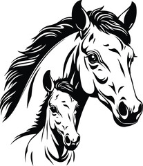 Mama Horse And Baby Horse Logo Monochrome Design Style