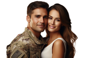 Embracing the Beautiful Wife in Realistic Art on a Clear Surface or PNG Transparent Background.