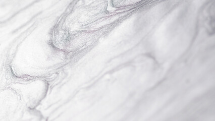Marble background. Shimmering paint texture. Shiny liquid mix. White glitter paint blend flow creative captivating art.