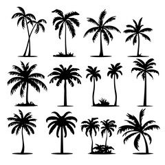 palm tree silhouettes - obrazy, fototapety, plakaty