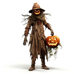 Scarecrow and Halloween pumpkin. Created by AI