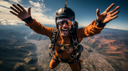 happy tourist man with glasses taking selfie in the mountains - obrazy, fototapety, plakaty