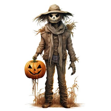 Scarecrow and Halloween pumpkin. Created by AI
