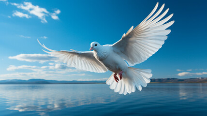 Obraz premium white dove flying in sky