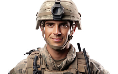 Closeup of a Joyful Soldier on a Clear Surface or PNG Transparent Background.