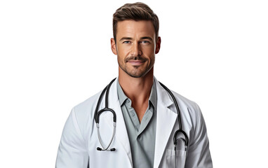 Fototapeta premium Realistic Closeup of a Joyful Physician on a Clear Surface or PNG Transparent Background.