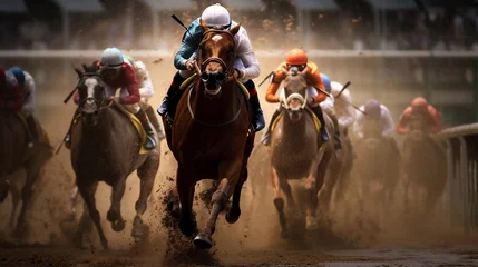 Raamstickers Horse racing scene, concept of speed, sport and gambling. © Jasper W