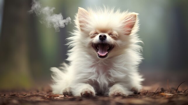 Funny puppy dog sitting on the floor. AI generated image