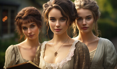 Portrait of the Bennet's sisters, from Jane Austen's 'Pride and Prejudice" novel - Generative AI