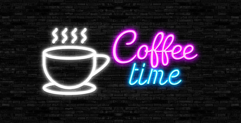 Coffee Time Neon Signs Vector Design Template.