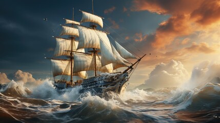 ship in the ocean - obrazy, fototapety, plakaty