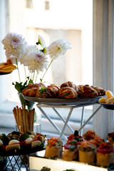 still life with bread and flowers