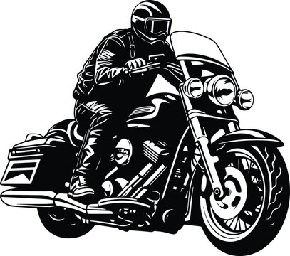 Motorcycle Rider Us Flag Logo Monochrome Design Style