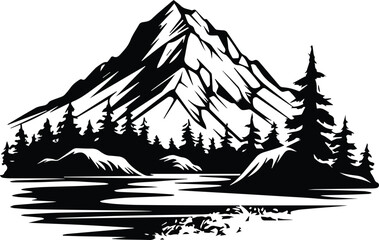Mountain And Forest Logo Monochrome Design Style