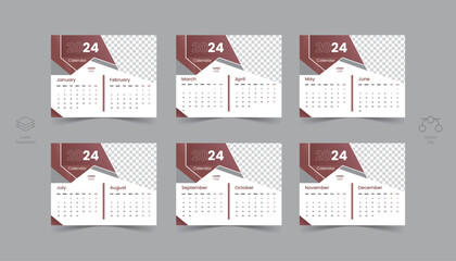 Modern Creative 6 Page Calendar Design Template of 2024.