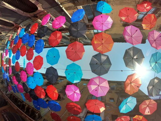 Fototapeta na wymiar umbrella street in sicily italy