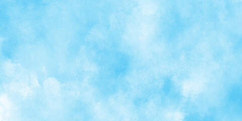 modern and fresh watercolor clouds sky background, Sky clouds with brush painted blue watercolor texture, small and large clouds alternating and moving slowly on cloudy winter morning blue sky.