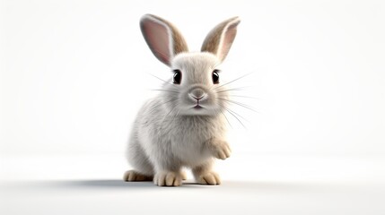 Funny sitting rabbit isolated white background. AI generated image - obrazy, fototapety, plakaty