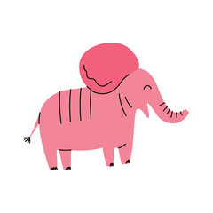 Cartoon Character Pink Cute Elephant Baby Concept Element Flat Design Style. Vector illustration of Mascot