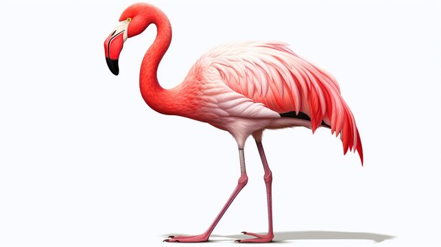 Red pink flamingo isolated white background. AI generated image