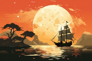 Fototapeta premium Daring pirate captains sailing enchanted seas - Generative AI