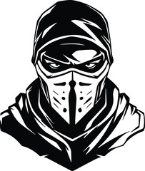 Ninja Mask Logo Monochrome Design Style