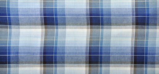Blue and white classic plaid fabric, background pattern geometric abstract design