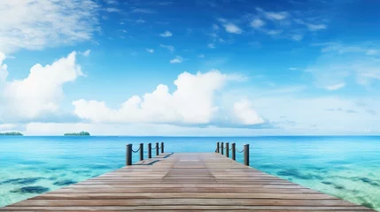 Fotobehang Landscape tropical sea with wooden dock bridge.AI generated image © prastiwi