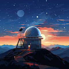 Celestial observatory atop a mountain with telescopes - obrazy, fototapety, plakaty