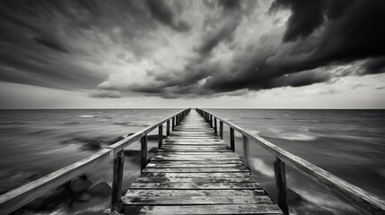 Fototapeta premium Dramatic view tropical sea with wooden dock bridge.AI generated image