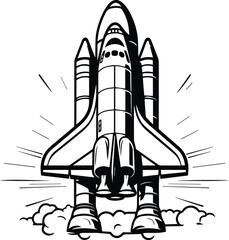 Spaceship Launch Logo Monochrome Design Style - obrazy, fototapety, plakaty