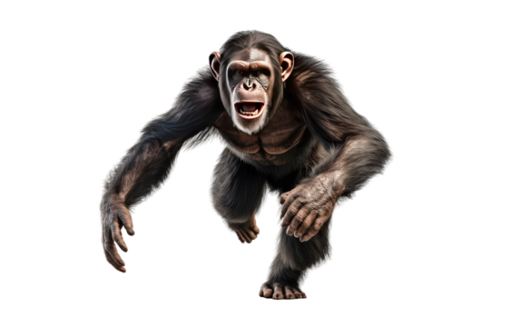 Chimpanzee Realistic Running Portrait on a Clear Surface or PNG Transparent Background.