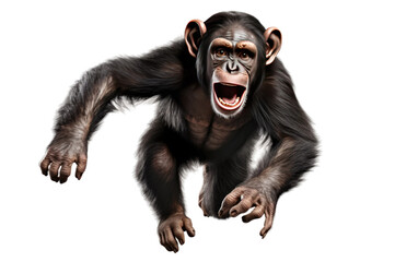 Chimpanzee Realistic Running on a Clear Surface or PNG Transparent Background.