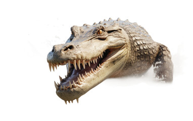 Obraz premium Crocodile Realistic Running Portrait on a Clear Surface or PNG Transparent Background.