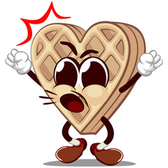 vector mascot character of a heart-shaped waffle cake screaming angrily