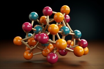 Molecule, structures, inhibitors, 3D model, formula, atoms, color coding. Generative AI