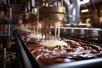 inside a chocolate factory. Industrial concept. production process. - obrazy, fototapety, plakaty