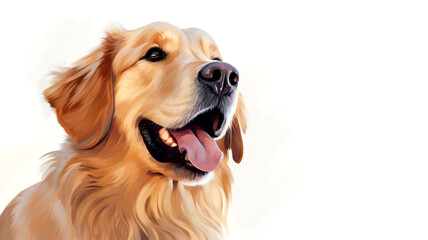Witness the friendly demeanor of a Golden Retriever pet as it emphasizes its pet qualities in a heartwarming close-up, exuding warmth and charm. - obrazy, fototapety, plakaty