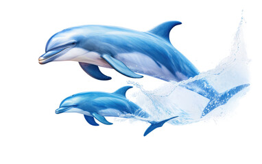 Fototapeta premium Dolphin Love for Their Calves in a Realistic Portrait on a Clear Surface or PNG Transparent Background.