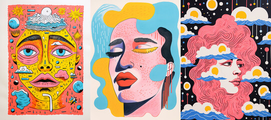 Create an artful masterpiece through this blend of hand-drawn art, textured paper, and invigorating color from Risograph printing.