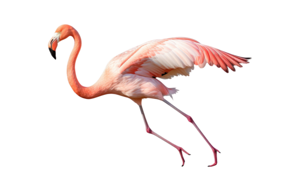 Flamingo Running Wildlife on a Clear Surface or PNG Transparent Background.