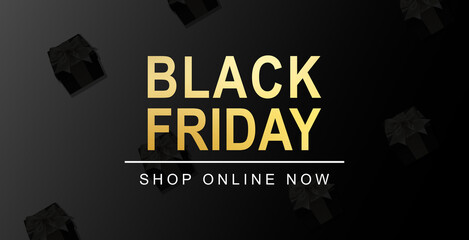 Black Friday banner. New beautiful background with Golden text and frame.A brilliant banner for your ads.
