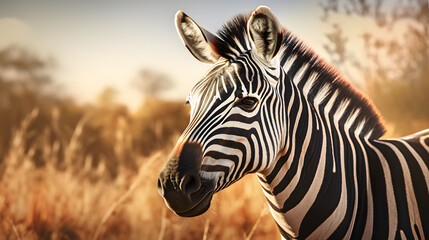 Fototapeta na wymiar Zebra roaming the wild, showcasing its solitary nature in the striped savannah.