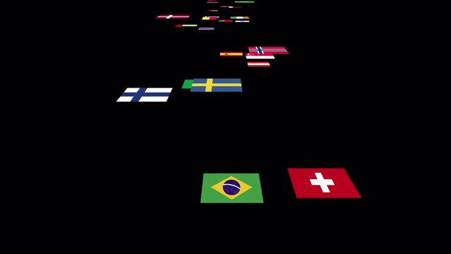 Endless loop of various country flags animation background.