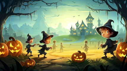 Watch kids play and have fun in an autumn pumpkin patch, creating joyful Halloween memories.