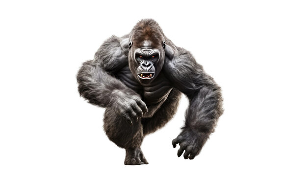 Gorilla Running For Food on a Clear Surface or PNG Transparent Background.